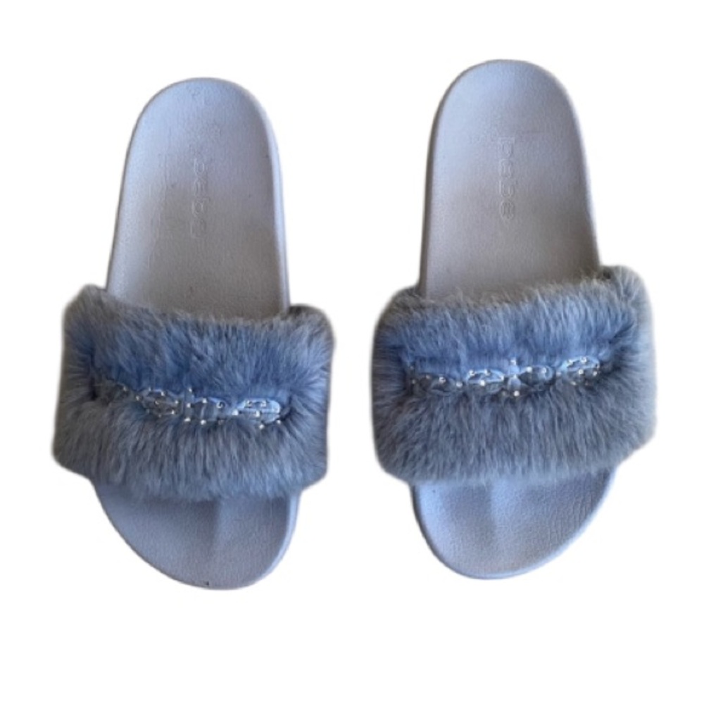 BEBE FURIOSA LITEBLUE FURIOSA Blue-gray Faux Fur/Synthetic Slide Sandals